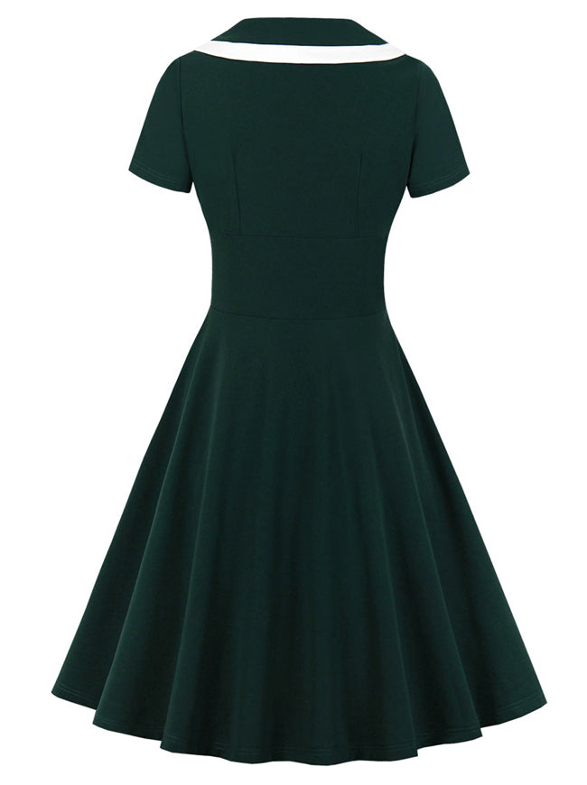 Vintage 50s 60s Dress Up Bridesmaid Prom Fit Flared Elegant Short Sleeve Dresses for Women Back View