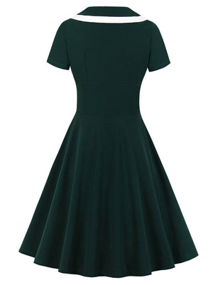 Vintage 50s 60s Dress Up Bridesmaid Prom Fit Flared Elegant Short Sleeve Dresses for Women Back View