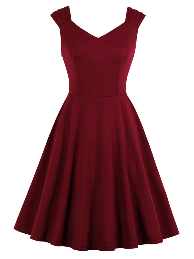 Women's Elegant Casual Vintage V Neck Sleeveless Solid Color Cocktail Party Dress Main View