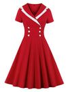 Vintage 1950s Style Cross V-Neck Button Retro Collar Cocktail Swing Dress Main View