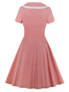 Classic Turn Down Collar Wedding Guest Deep V-Neck Pink Dresses Back View