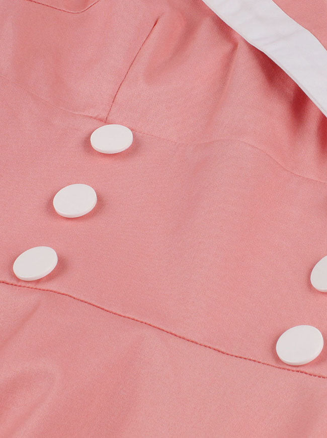 Rockabilly Pinup Button Up Patchwork A-Line Sailor Style Dresses Pink Detail View