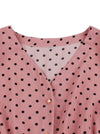 Black Polka Dots Slim Fit Wedding Vintage Retro Button Classic Midi Dress for Women Detail View