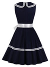 Dark Blue Vintage Style Turn Down Collar Semi Formal Cocktail Dresses Back View