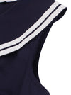 Semi Retro Collar PinUp White Sailor Striped Formal Dresses for Women Detail View
