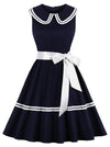 Elegant Retro Col Claudine Classic Sleeveless Tea Party Casual Dress Main View