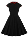 Slim Fit 1940s 1950s Style Flared Knee Length Short Sleeves Party Dress for Christmas Back View