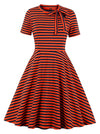 Elegant Retro Short Sleeve Striped Pattern Business Casual Dress Main View