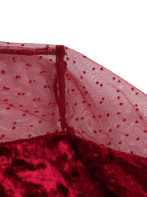 Pin Up Style Swing Tea Length A-Line Red Velvet Dress Detail View