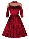 Vintage Chic 3/4 Sleeve See-Through Mesh Velvet Christmas Party Dress Main View