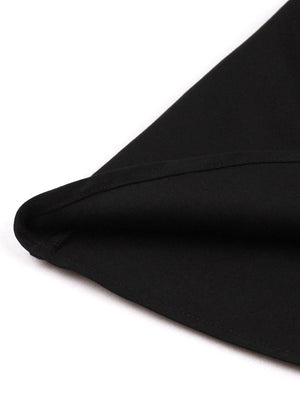 Vintage Retro Black Classic High Waist Short Sleeve A-Line Swing Dress Detail View