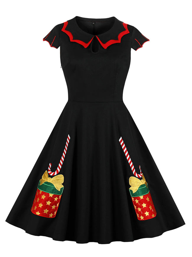 Women's Vintage Retro 1950s Short Sleeve Christmas Swing Dress Main View