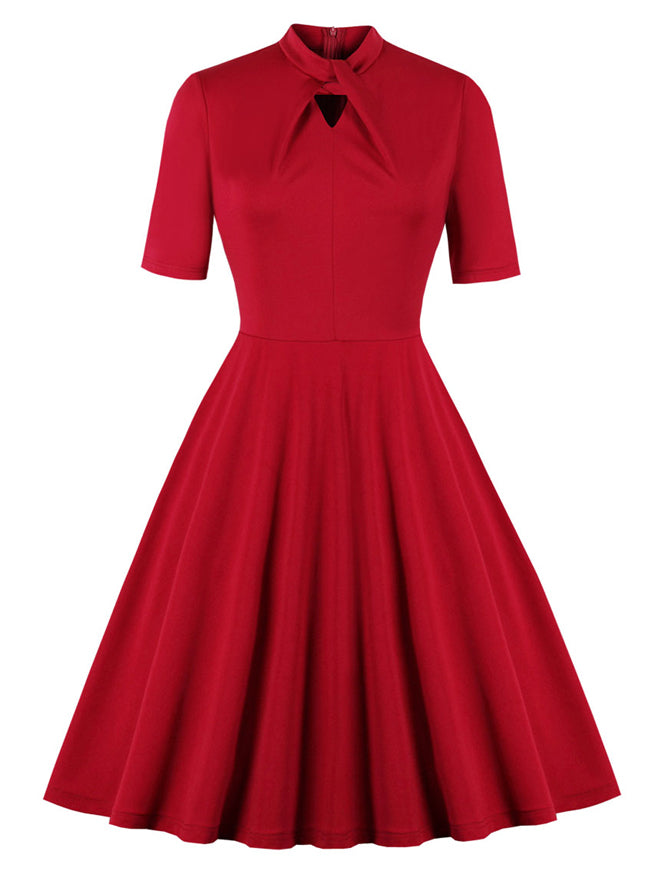 Vintage Short Sleeve A-Line Christmas Cocktail Party Dress