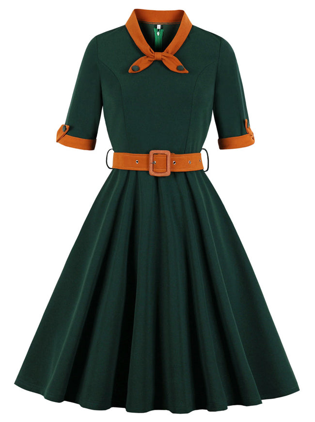Elegant Vintage Short Sleeve A-line Swing Christmas Party Dress