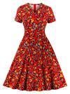 Vintage Rockabilly V-Neck Floral Printed Swing Tea Party Dress Main View