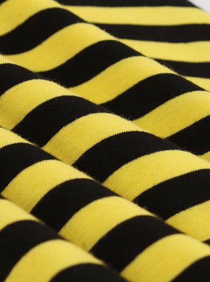 Blue and Yellow Striped Splicing Swing Cocktail Work Dress Women Detail View