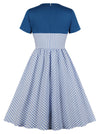 Vintage Rockabilly Plaid 1950's Elegant V-Neck Lovely Pleated Dresses Back View