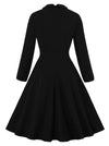 Short Sleeve V-Neck A-line High Waist Patchwork Black Lace Sheer Mesh Dress Back View
