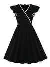 Vintage Style Ruffle Cap Sleeve Swing Cocktail Party Dress with Pockets