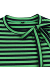 Pinup Retro Vintage Clothing for Women Above Knee Length Green Striped Splicing Dress Detail View