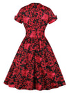 Vintage Floral Red Retro Swing Juniors Kentucky Derby Dress Back View