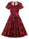 Vintage Floral Short Sleeve A-line Casual Christmas Party Dress