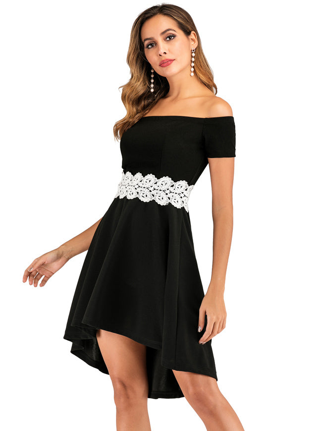 Vintage Floral Lace Short Sleeve Off The Shoulder Cocktail Party Skater Dress Side View