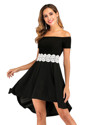 Sexy Homecoming Summer Evening Dating Asymmetrical Little Black Dresses Side View