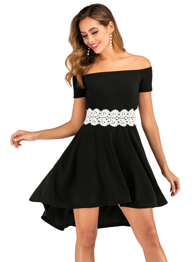 Elegant Flared Off The Shoulder Short Sleeve High Low Dance Prom Wedding Dress Side View