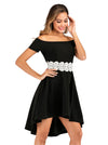 Fashion Sexy Charming Women Black Lace Fit and Flare Hi-Lo Dress Side View