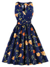 Elegant Vintage 1950S Floral Printed Wrap V-Neck Sleeveless Semi Formal Swing Dress Main View