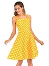 Fashion Womens Polka Dot Yellow Sleeveless Cotton High Waist Dress Side View