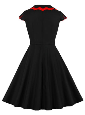 Elegant Casual Fit and Flared Black Red Vintage Christmas Dresses for Women Juniors Back View