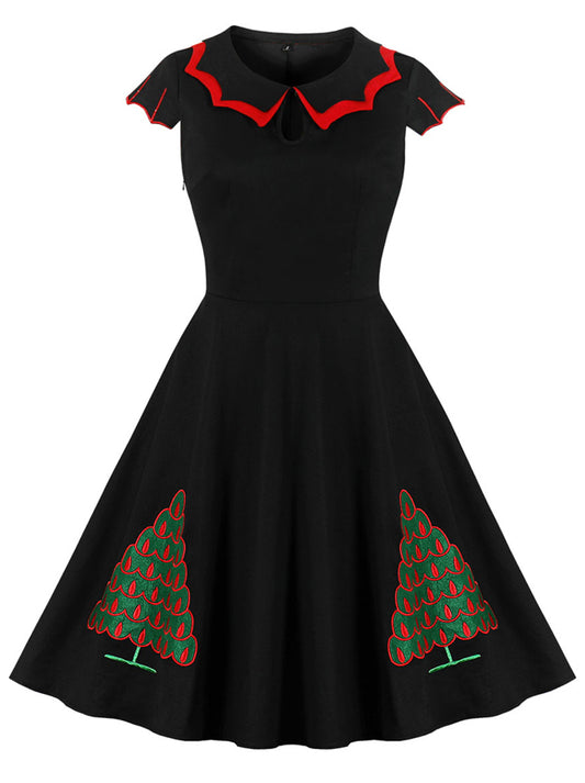 Women's Vintage Retro 1950s Short Sleeve Christmas Swing Dress Main View
