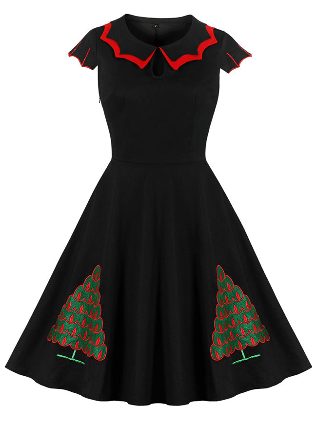 Women's Vintage Retro 1950s Short Sleeve Christmas Swing Dress Main View