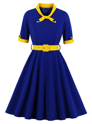 Women's Elegant Vintage 1950s Short Sleeve A-line Swing Party Dress Main View