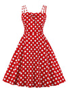 Retro 1950s Polka Dot Printed Bowknot Spaghetti Strap Sundress Casual Dress Main View