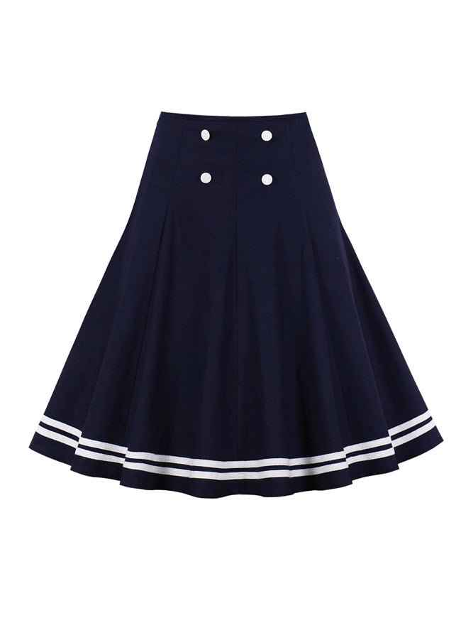 Vintage Casual Knee Length High Waisted A-Line Pleated Skirt Main View