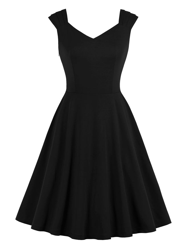 Women's Elegant Casual Vintage V Neck Sleeveless Solid Color Swing Cocktail Party Dress Main View