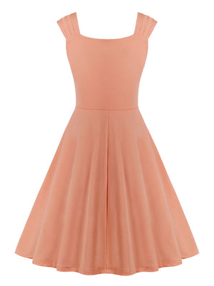 Elegant Charming Vintage Retro Casual Pink Sweetheart Neck Dress Back View