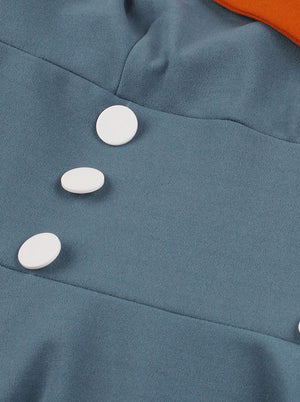 Blue Elegant Short Sleeve Dress Rockabilly Dress Slim Fit Cross V-Neck Tea Length Dress Detail View