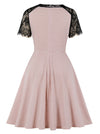 Short Sleeve Lace Soft Slim Fit Deep V-Neck Business One Piece Dress for Women Pink Back View