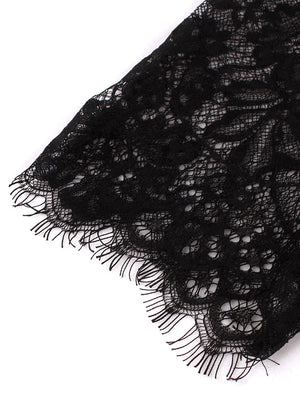 Going Out Prom Party Empire Waist Fit Flare Tea Length Patchwork Lace Dress Detail View