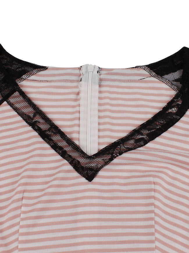 Slim Fitting High Waist V-Neck Lace Vintage Retro Casual Dresses Detail View