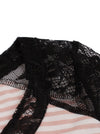 Vintage Pink White Tea Length Fit and Flare Striped Dresses for Women Detail View