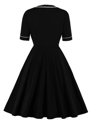 Vintage 1950S A-Line Party Simple Black Business Casual Dress for Women Back View