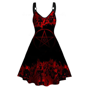 Halloween Vintage Gothic Punk Plus Size Cami Printed Midi Dress