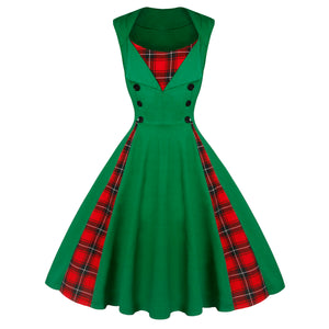 1950s Style Retro Vintage Rockabilly Cocktail Dress with Plaid Patchwork Main View