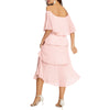 Elegant Pink Flounce Fold Off-The-Shoulder Neckline Cocktail Dress Party Dress Back View