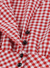 Fit Flare Plaid Button Vintage V-Neck Short Sleeve Knee Length High Waist Casual Tea Party Dress Detail View